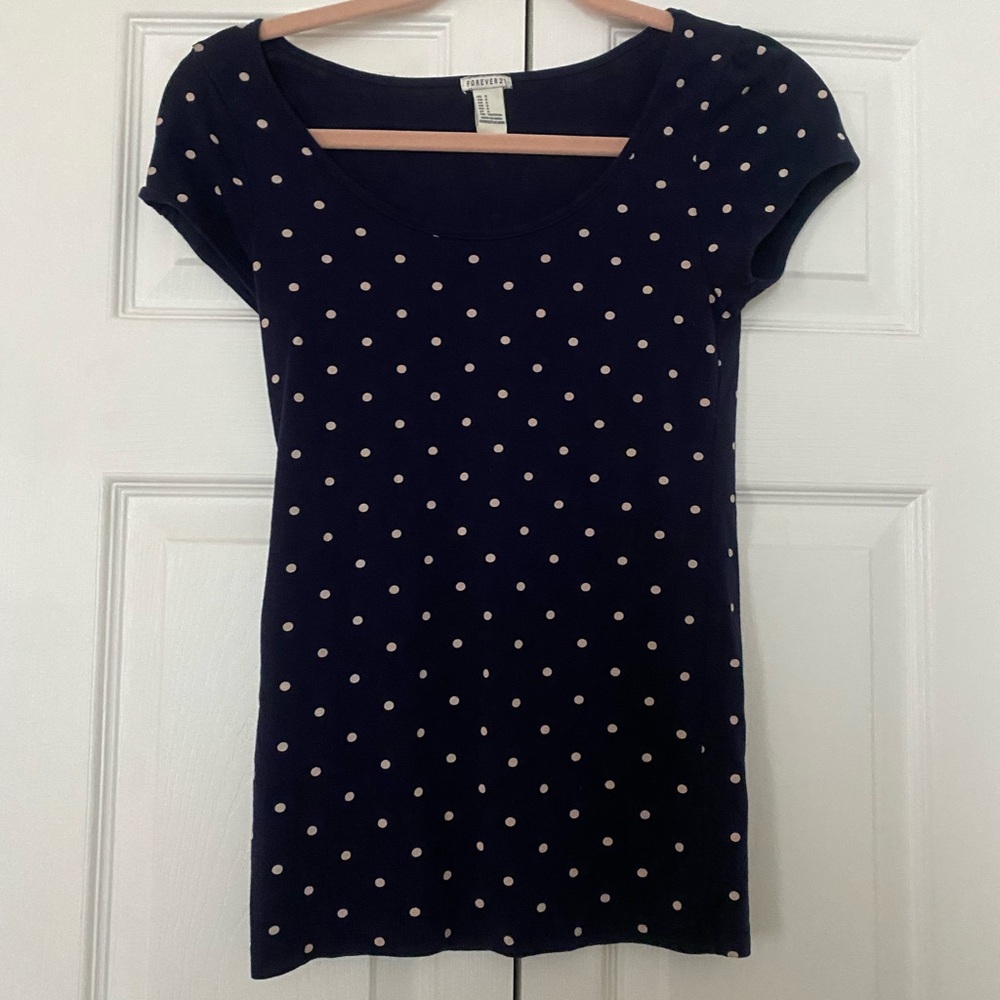Forever 21 Navy Polka Dot Short Sleeve Tee